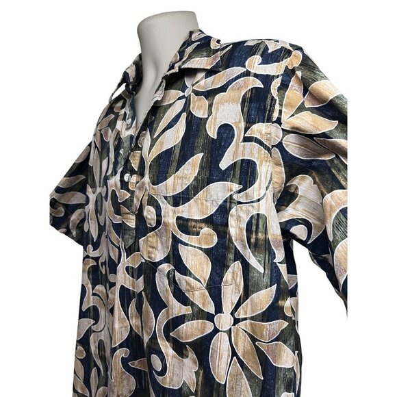 Go Barefoot Vintage Reverse Floral Print Pullover Hawaiian Shirt Large Pocket - Picture 5 of 8